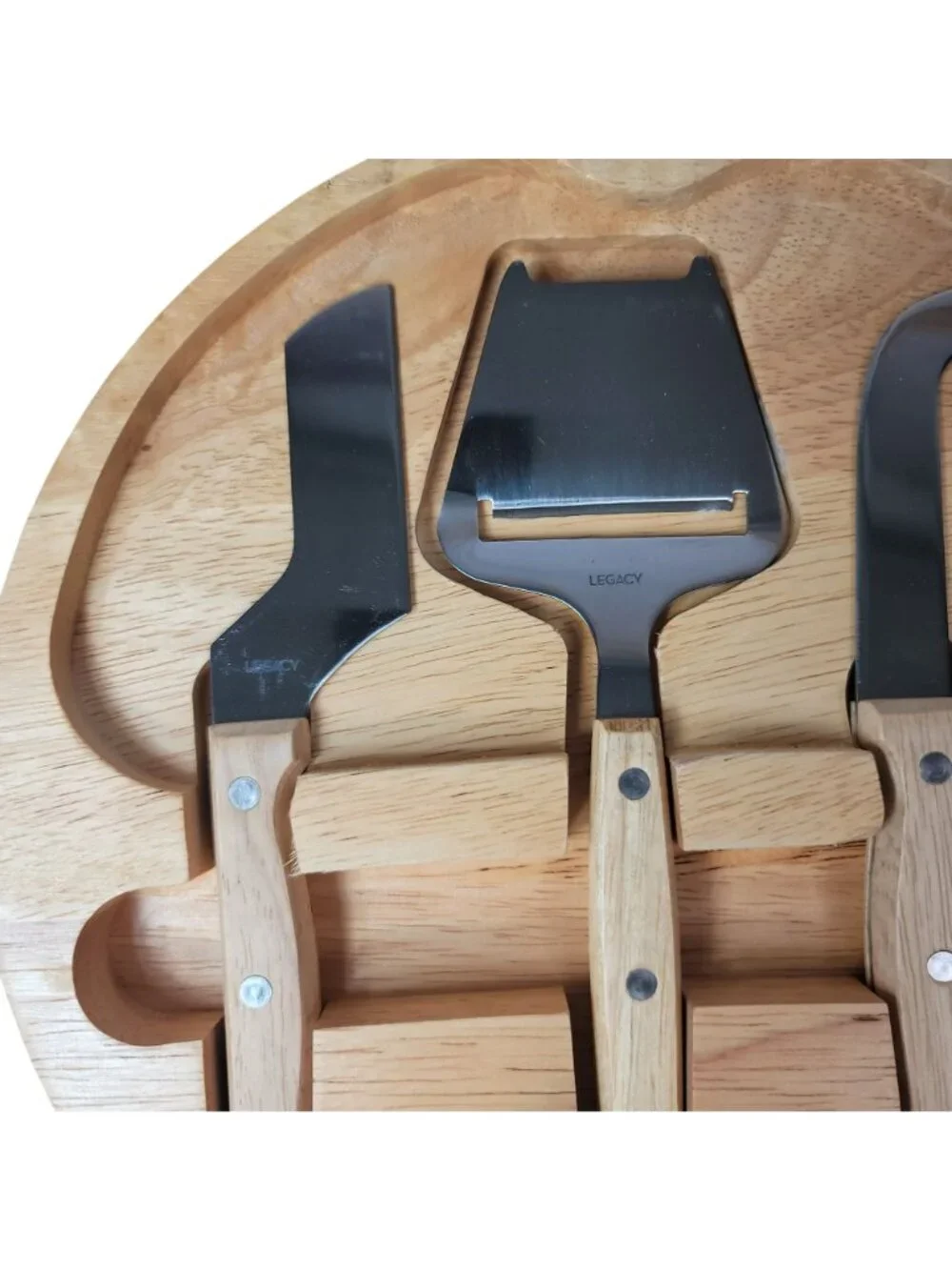 NFL Baltimore Ravens Cheese Board Tool Set Wood Round Rotate Football Circo NEW